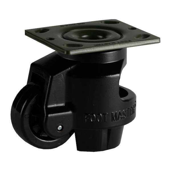 Leveling Caster, 75 mm Nylon Wheel, 4 x 4-1/2 Plate, Swivel, 1000 kg Cap, Al Foot Pad, Black